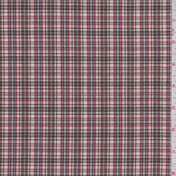 2 YD PC-White/Mocha Metallic Plaid Shirting Fabric