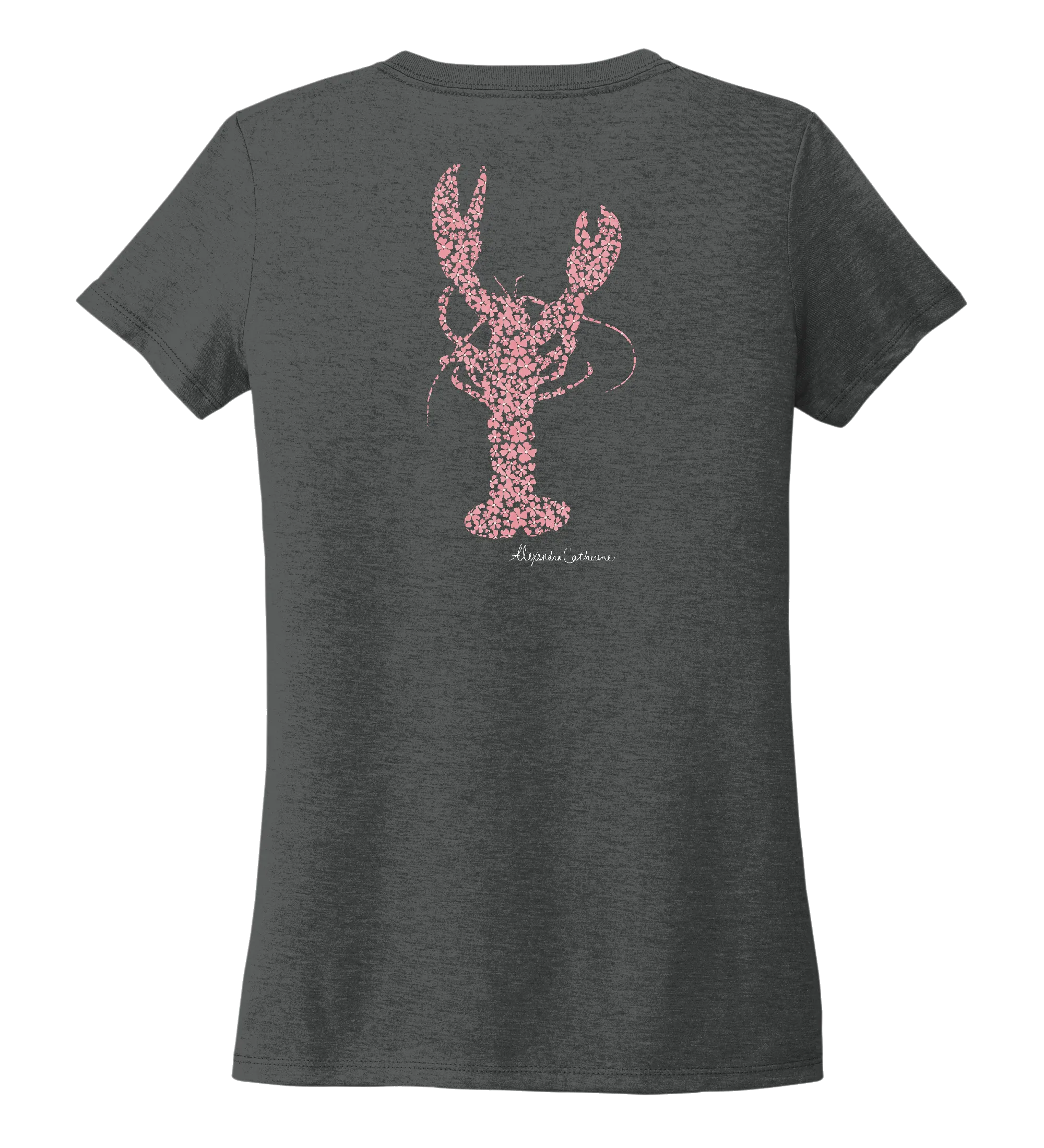 Alexandra Catherine, Fleur Pink Lobster, Women's V-neck T-shirt in Slate Black