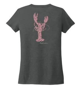 Alexandra Catherine, Fleur Pink Lobster, Women's V-neck T-shirt in Slate Black