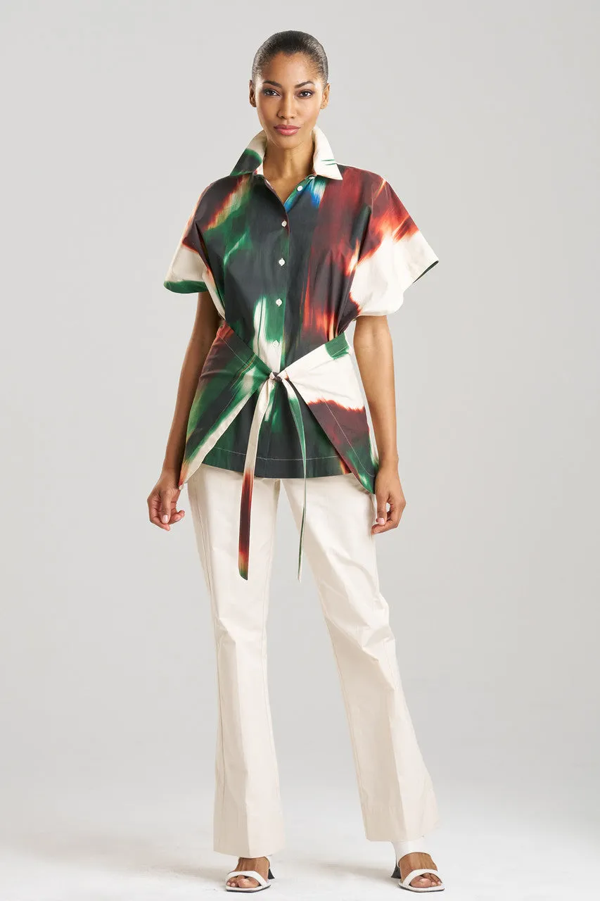 Amalfi Printed Cotton Poplin Kimono Wrap Shirt
