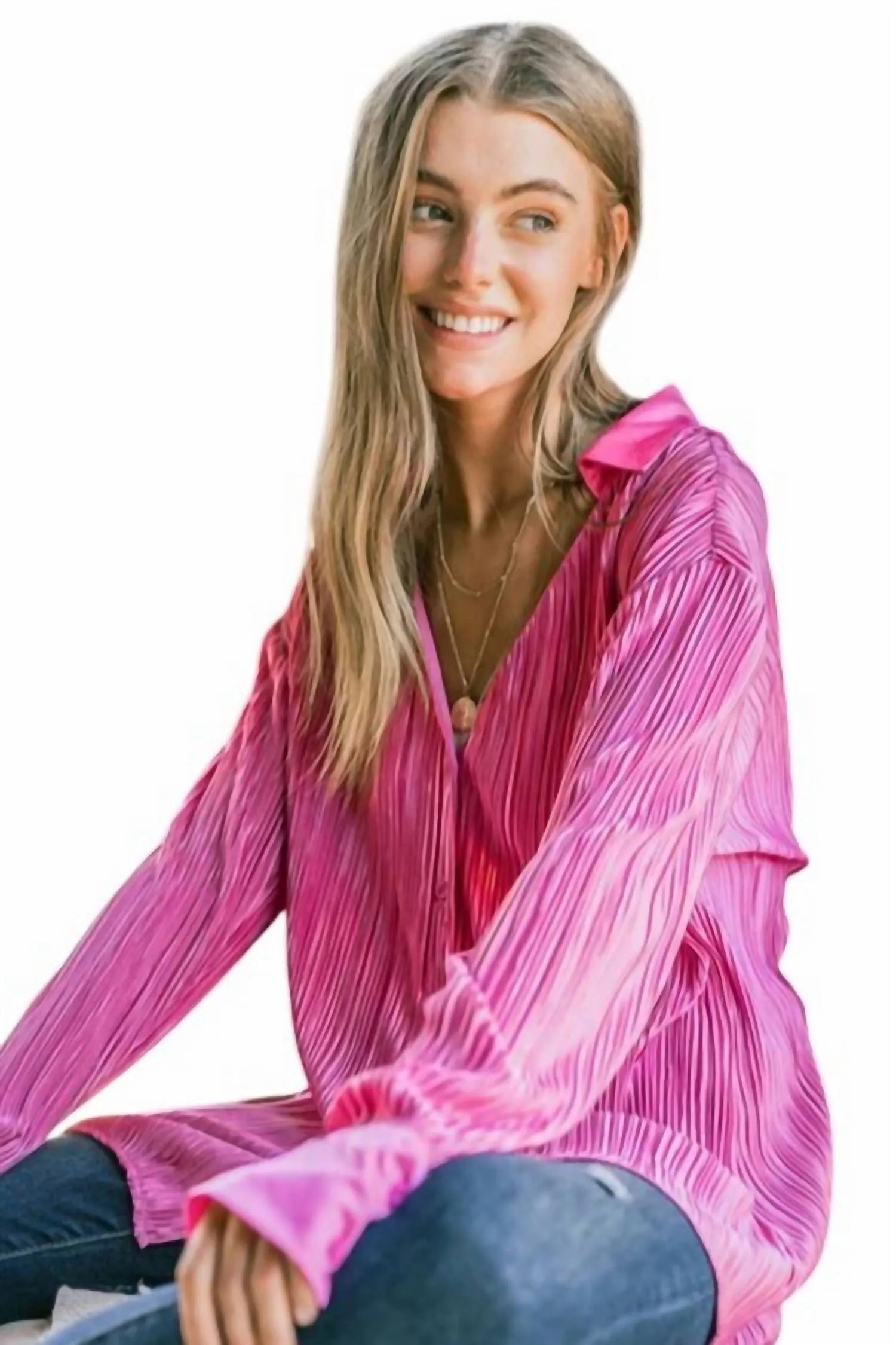 And The Why - This is Love Pleated Button Down Top