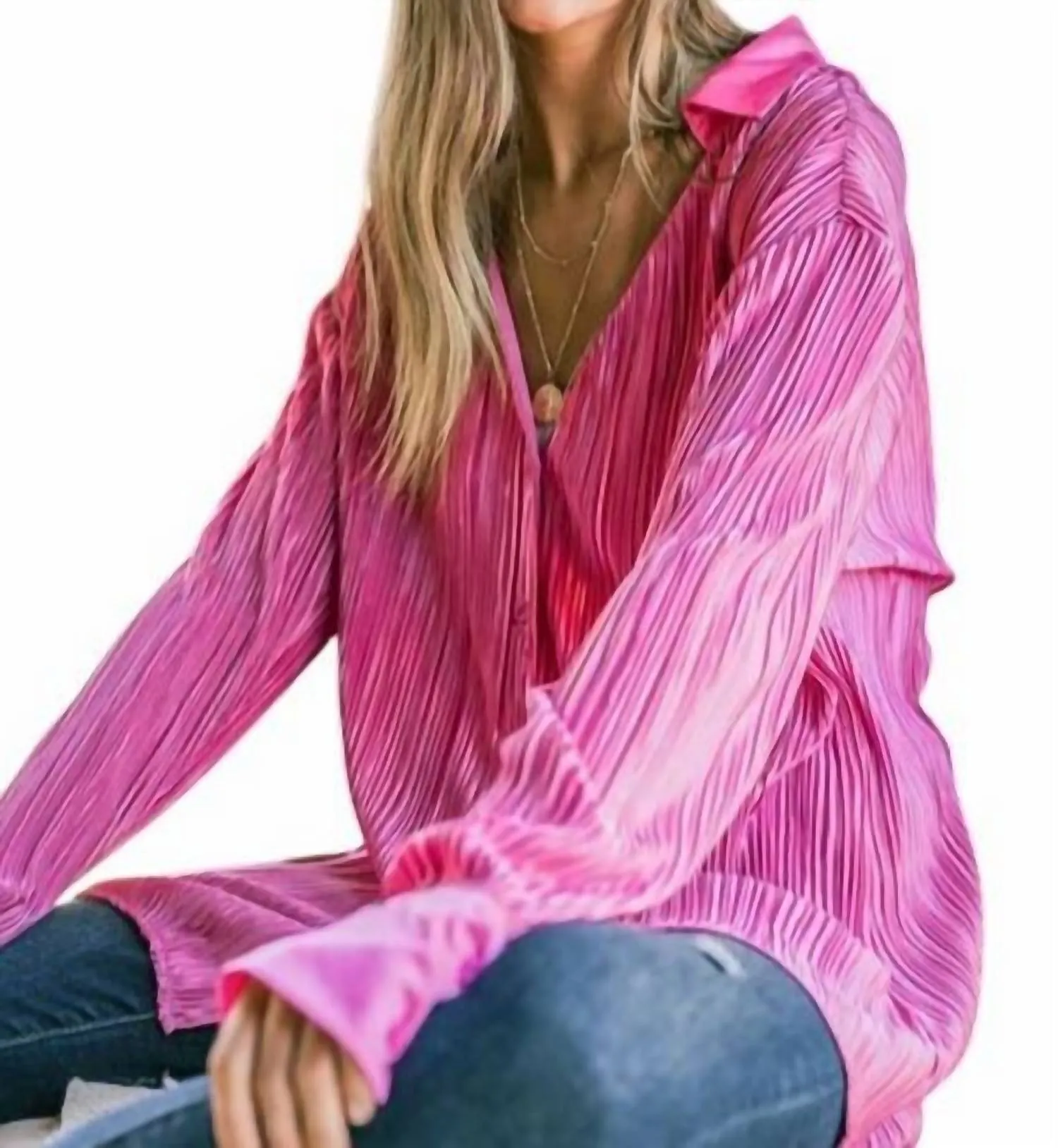 And The Why - This is Love Pleated Button Down Top