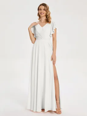 Bridesmaid Dress Ivory Kate Charming V Neck Split Chiffon Bridesmaid Dresses