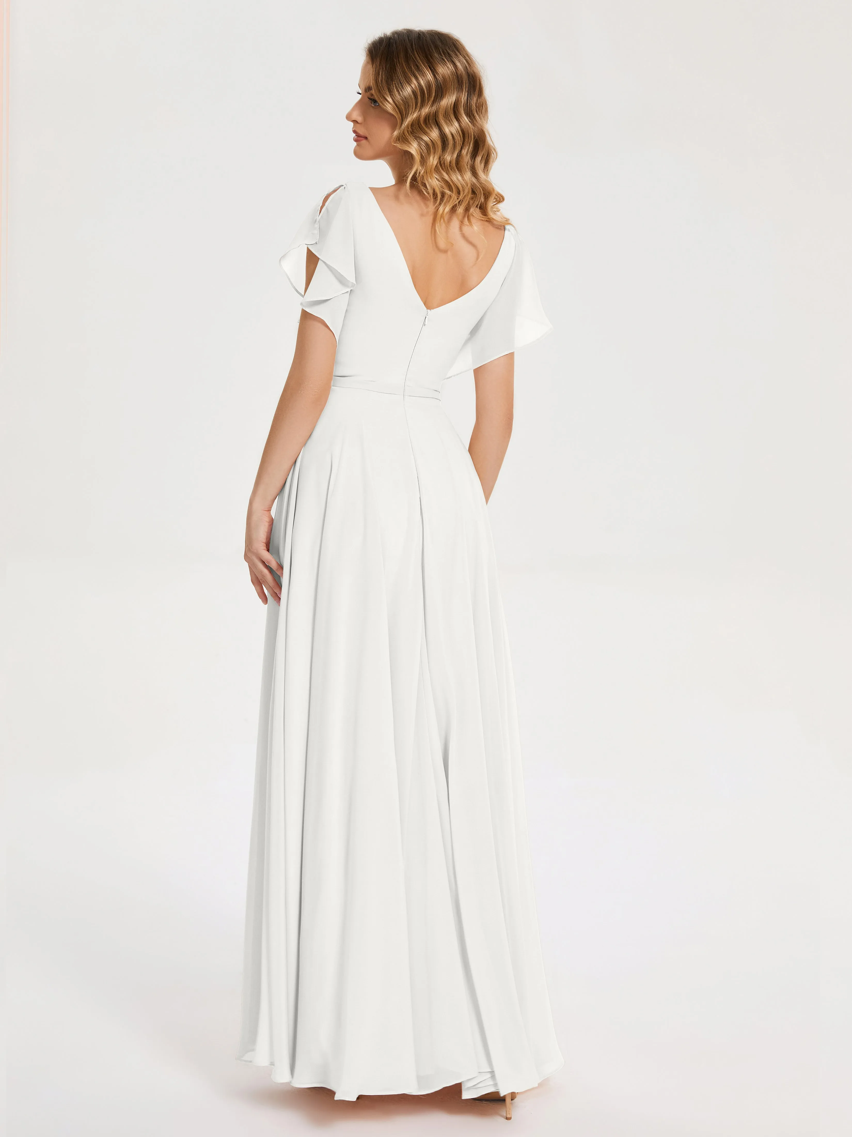 Bridesmaid Dress Ivory Kate Charming V Neck Split Chiffon Bridesmaid Dresses