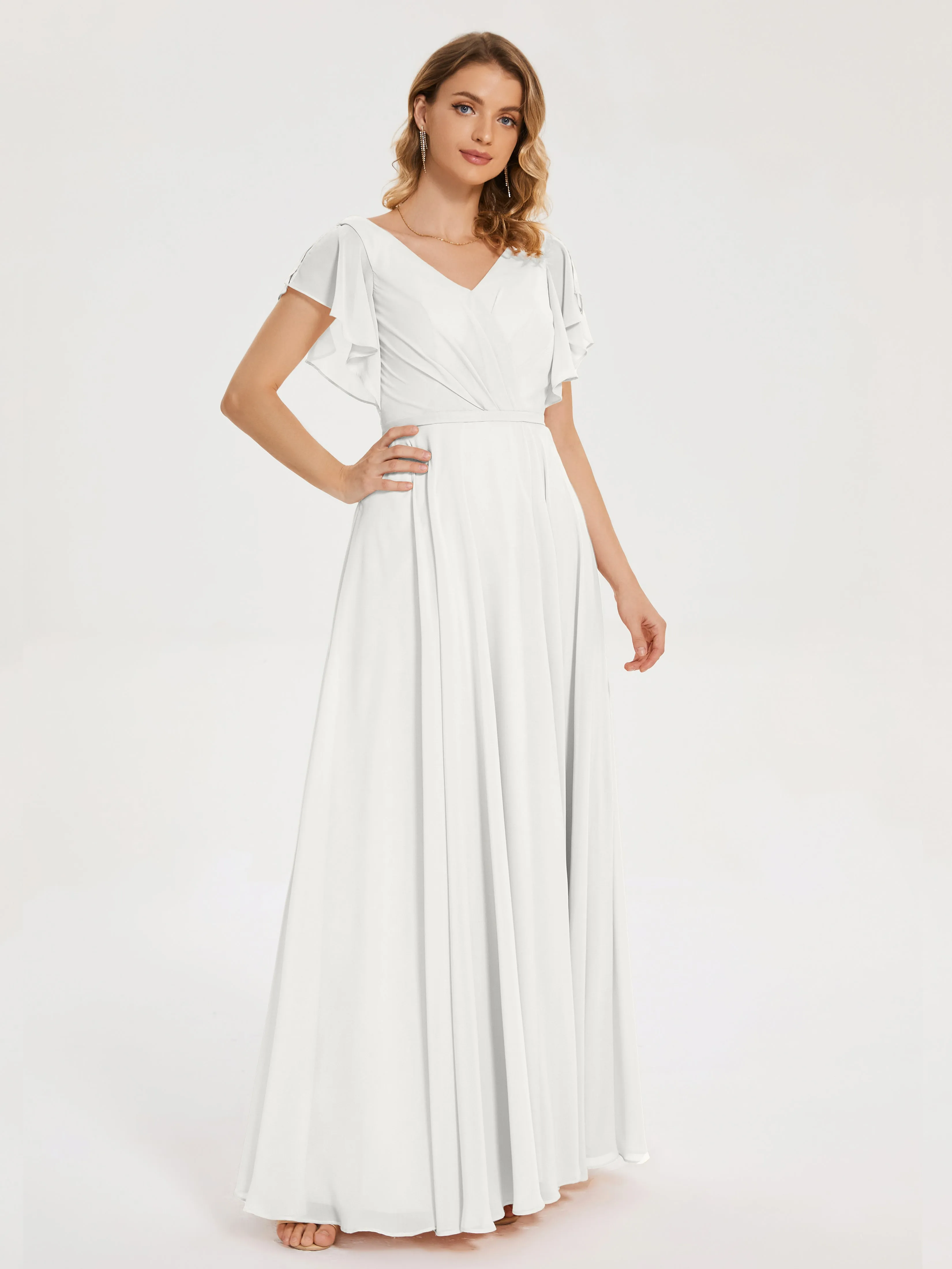 Bridesmaid Dress Ivory Kate Charming V Neck Split Chiffon Bridesmaid Dresses