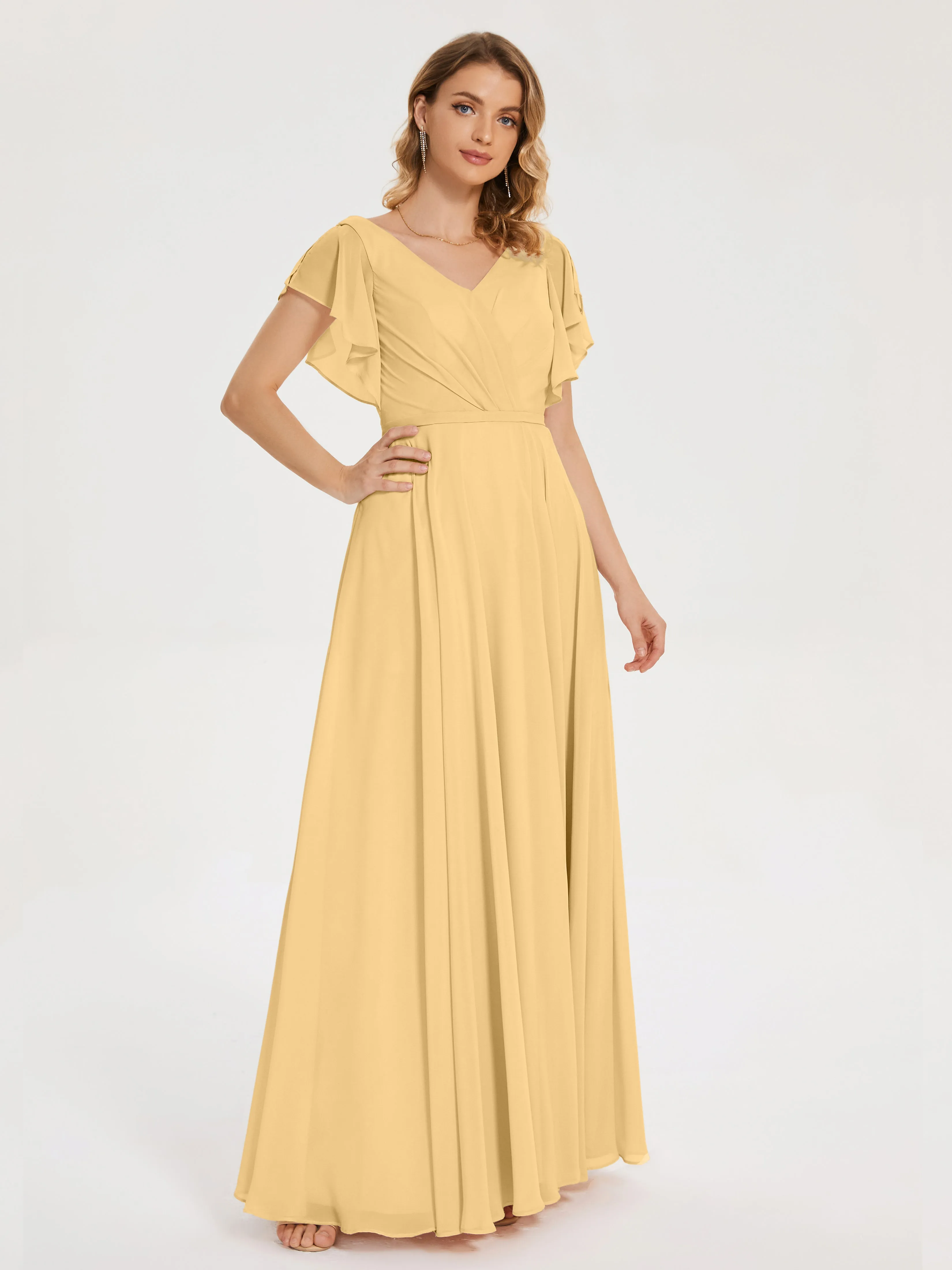 Bridesmaid Dresses Gold Kate Charming V Neck Split Chiffon Bridesmaid Dresses