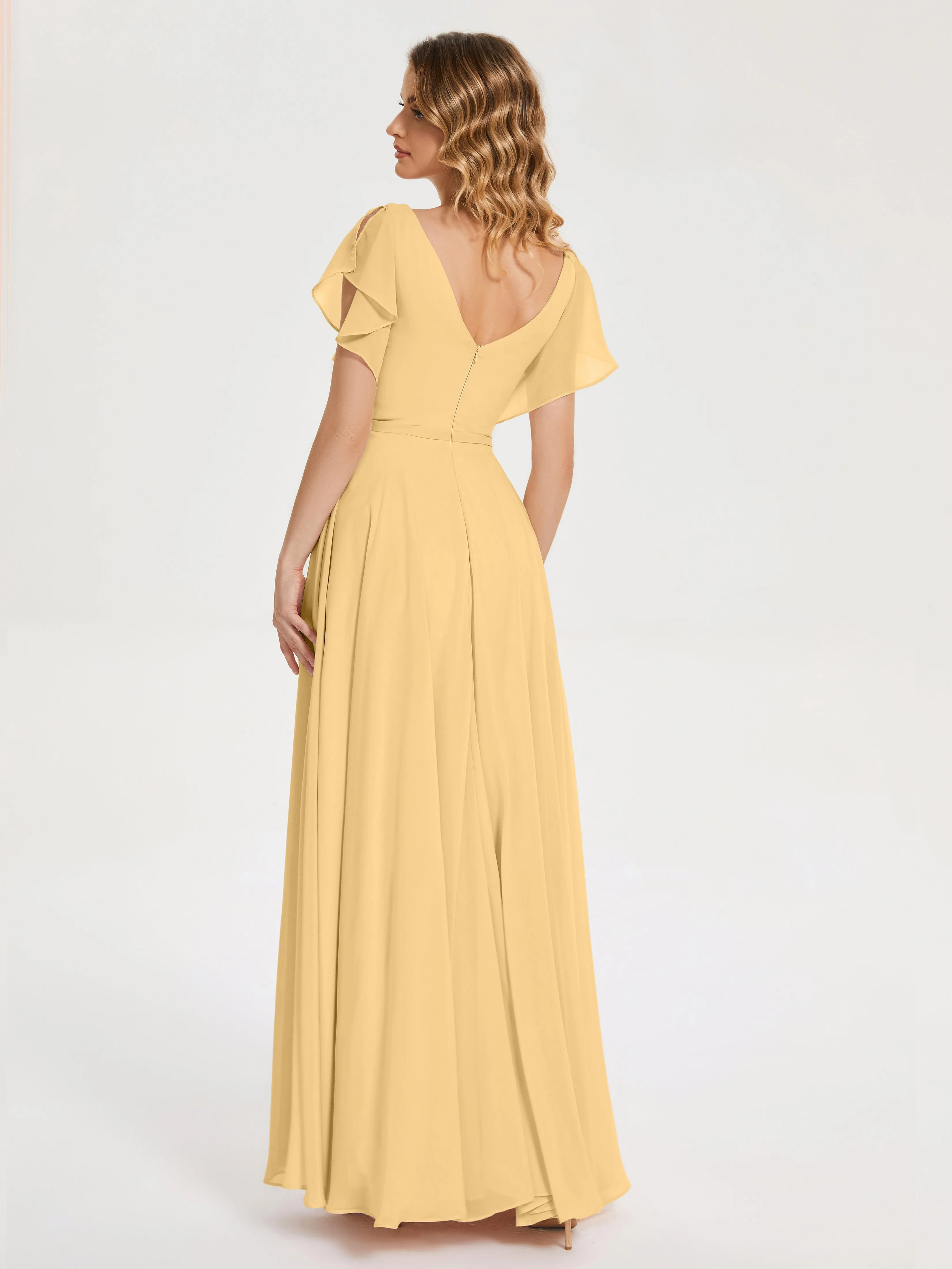 Bridesmaid Dresses Gold Kate Charming V Neck Split Chiffon Bridesmaid Dresses