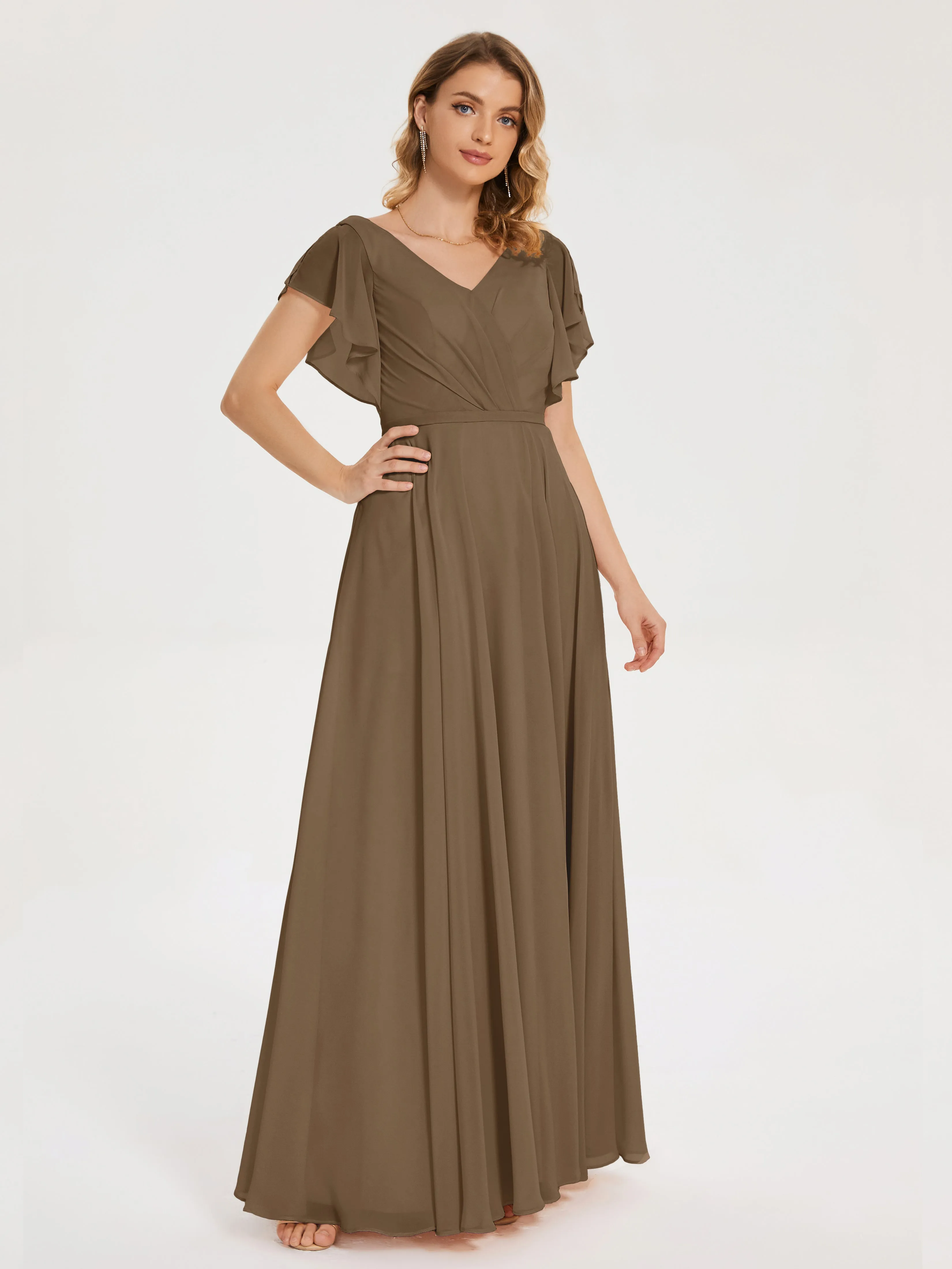 Bridesmaid Dresses Mocha Colour Kate Charming V Neck Split Chiffon Bridesmaid Dresses