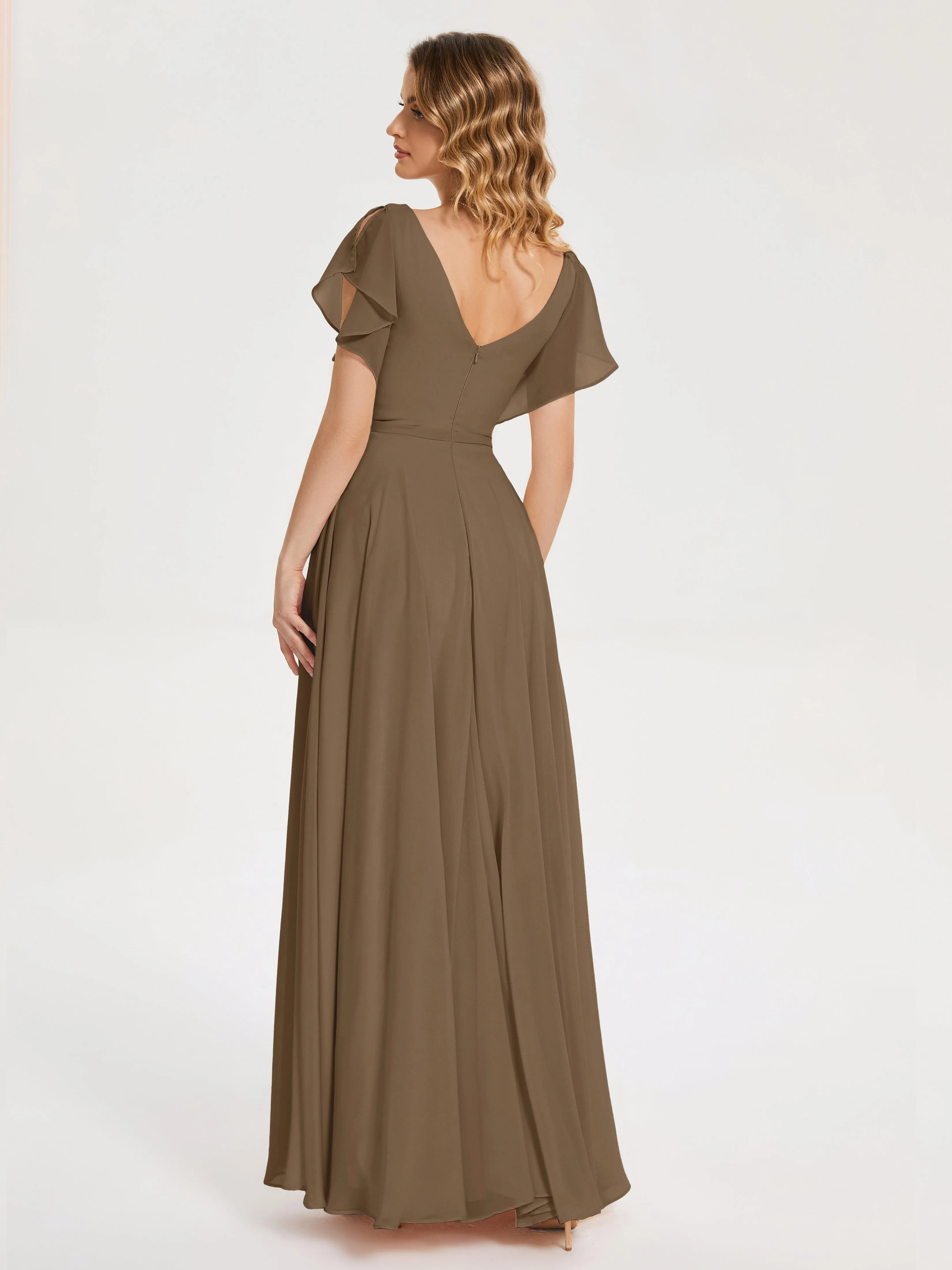 Bridesmaid Dresses Mocha Colour Kate Charming V Neck Split Chiffon Bridesmaid Dresses