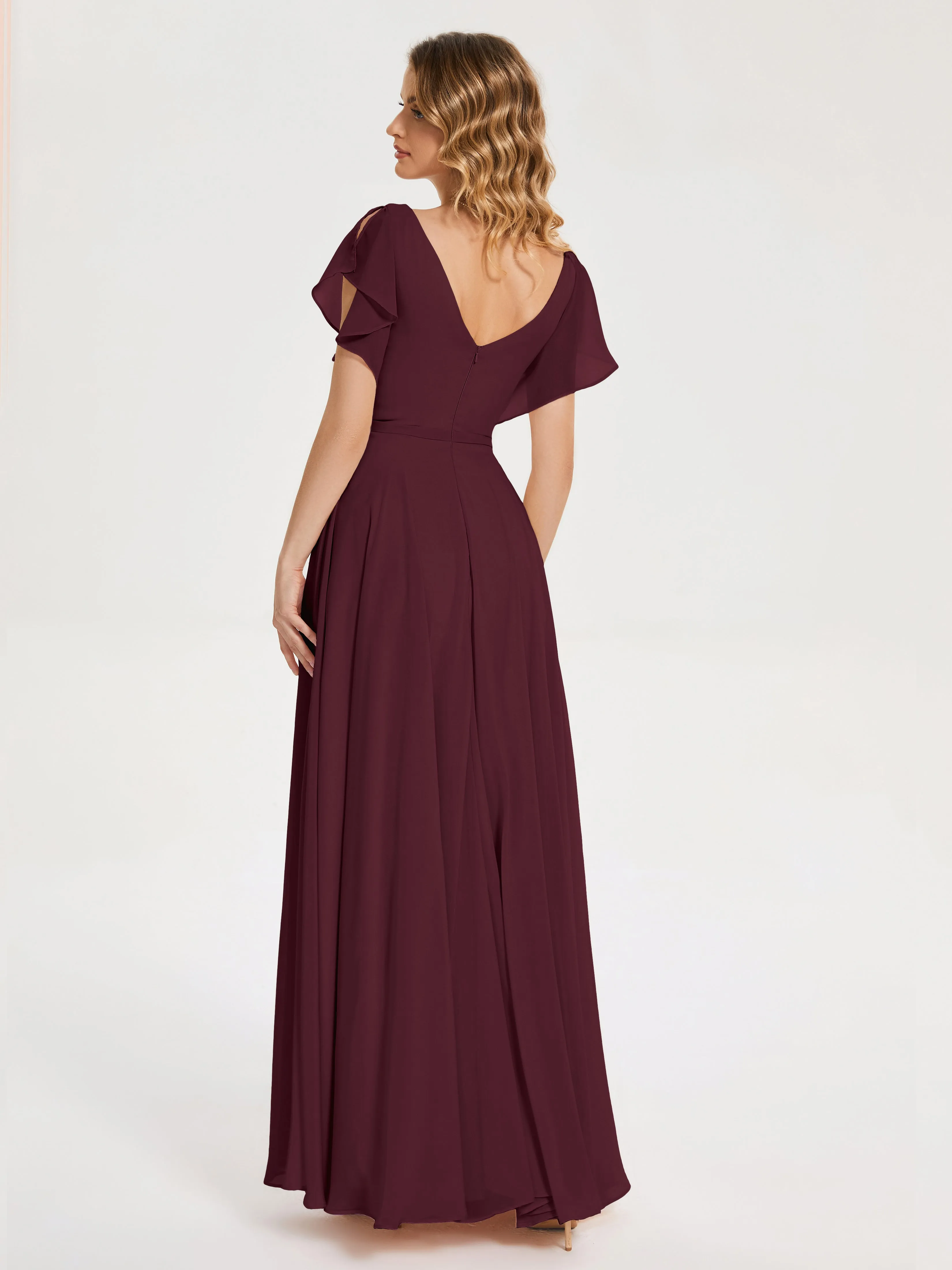 Cabernet Bridesmaid Dresses Kate Charming V Neck Split Chiffon Bridesmaid Dresses