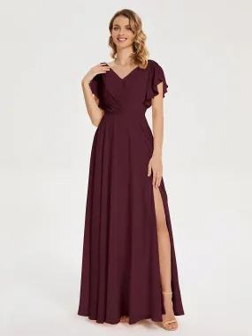 Cabernet Bridesmaid Dresses Kate Charming V Neck Split Chiffon Bridesmaid Dresses