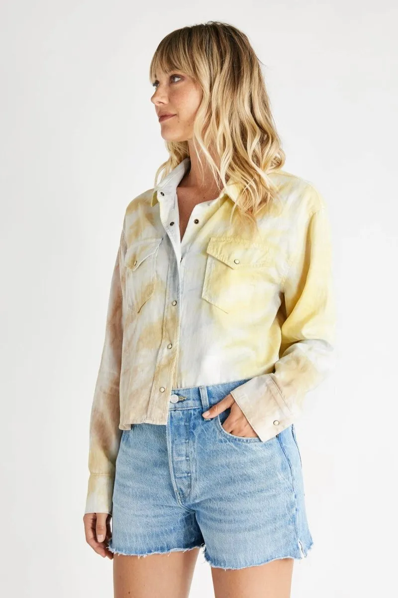 Diana Linen Long Sleeve Shirt in Botanical Tie Dye