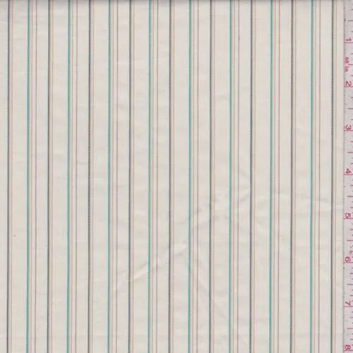 Ecru/Aqua/Buff Pinstripe Cotton Poplin Fabric