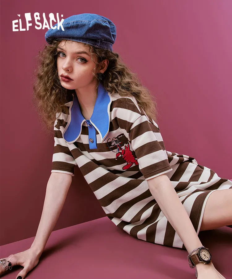 ELFSACK Striped Polo T-shirt Dresses