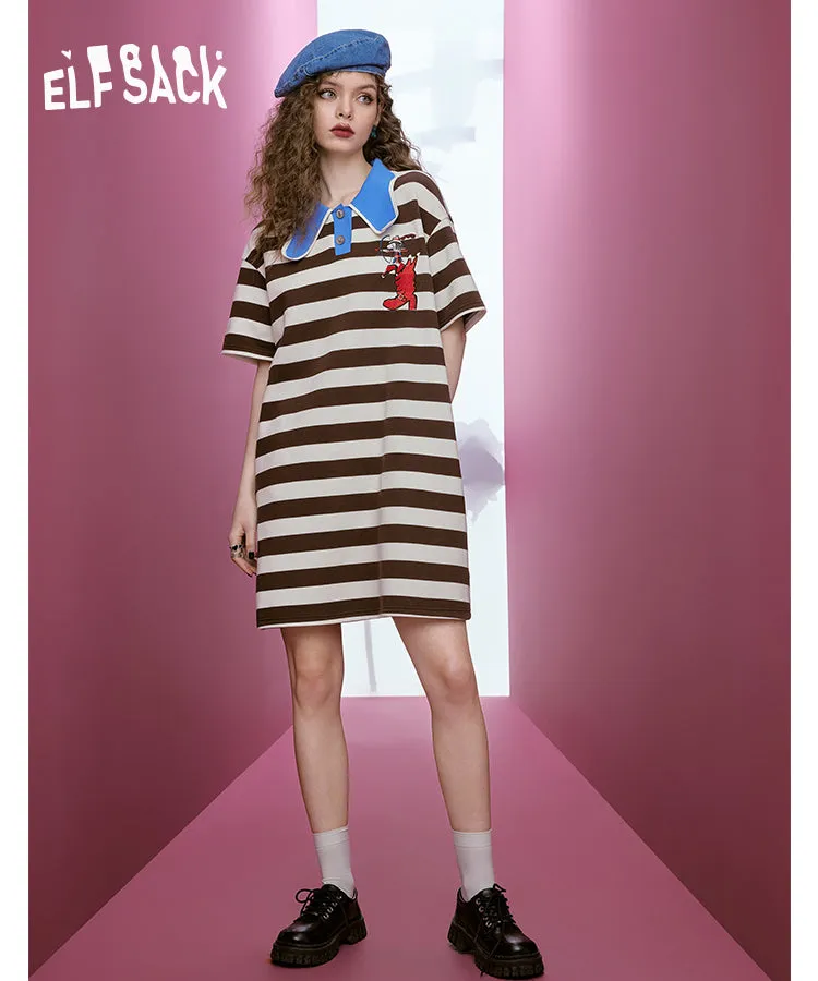 ELFSACK Striped Polo T-shirt Dresses
