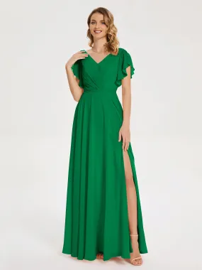 Emerald Bridesmaids Dress Kate Charming V Neck Split Chiffon Bridesmaid Dresses