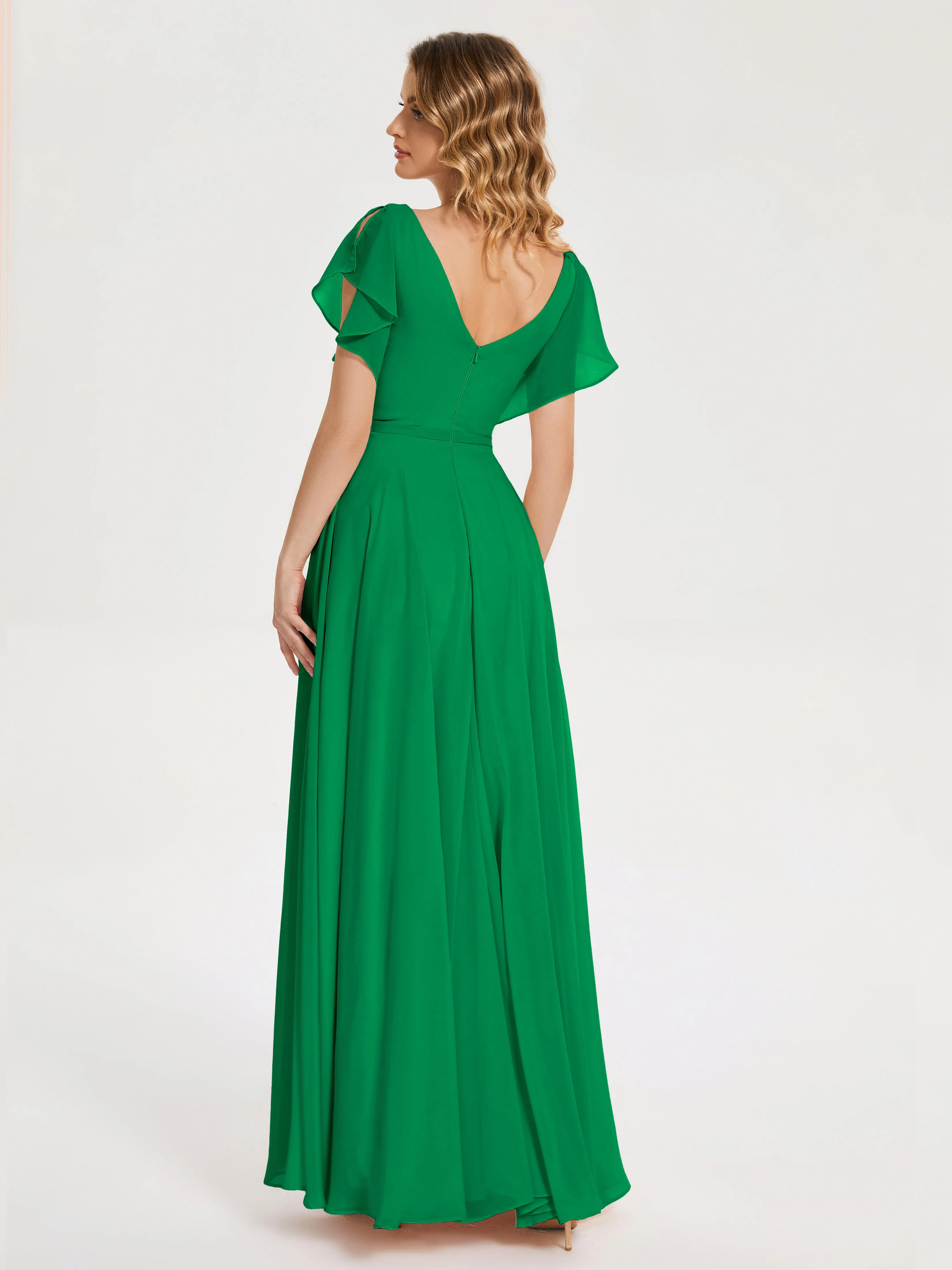 Emerald Bridesmaids Dress Kate Charming V Neck Split Chiffon Bridesmaid Dresses