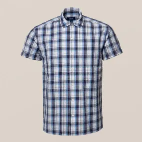 Eton Classic Fit Check Short Sleeve Shirt Mid Blue