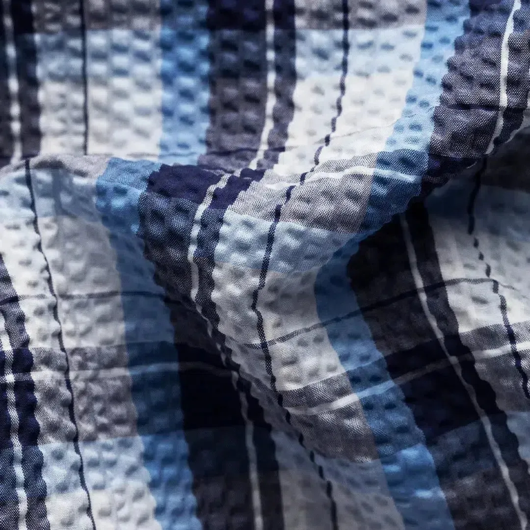 Eton Classic Fit Check Short Sleeve Shirt Mid Blue