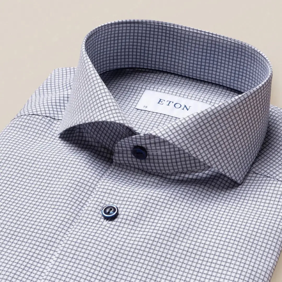 Eton Classic Fit Grid Check Shirt Mid Blue