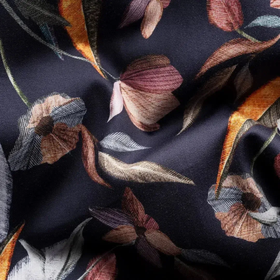 Eton Classic Fit Sketch Flowers Twill Shirt Navy Blue