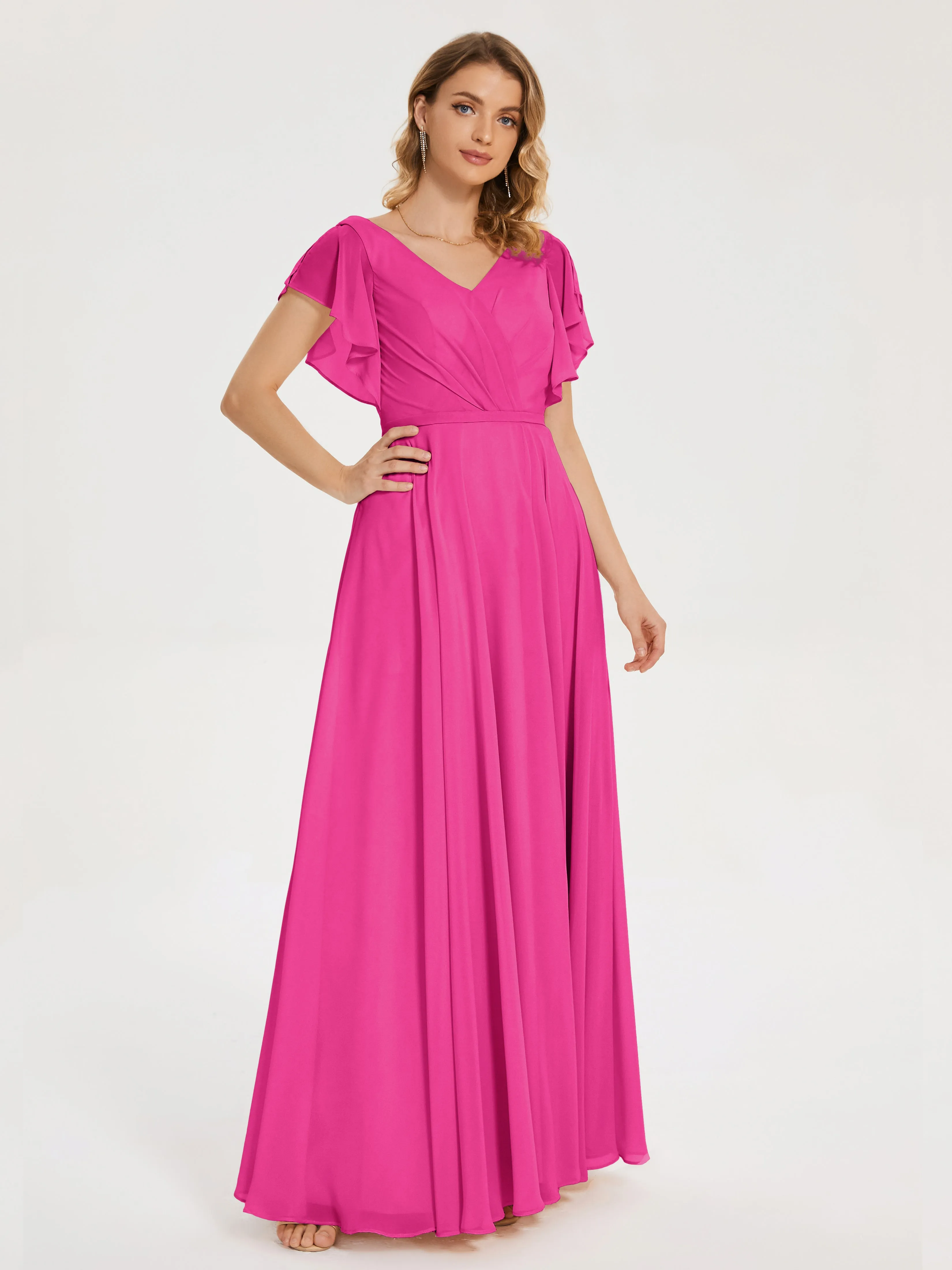 Fuchsia Bridesmaids Dresses Kate Charming V Neck Split Chiffon Bridesmaid Dresses