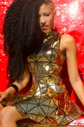 Gold Disco Skater Dress