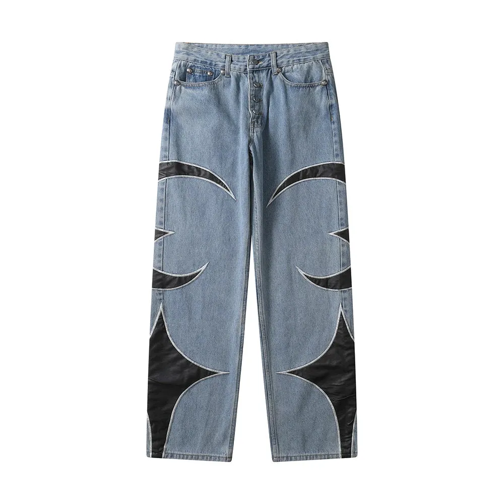 Harajuku PU Leather Patchwork Baggy Y2K Jeans