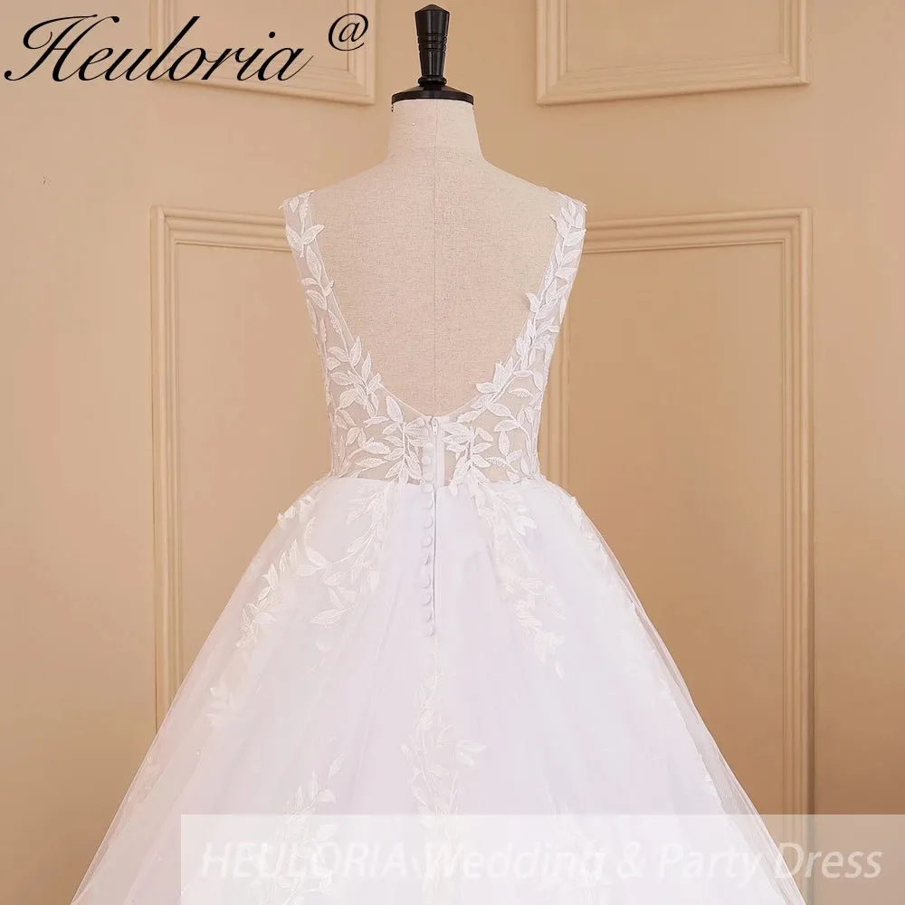 HEULORIA Ball-Gown/Princess V-Neck Cathedral Train Tulle Lace Wedding Dress With Sequins