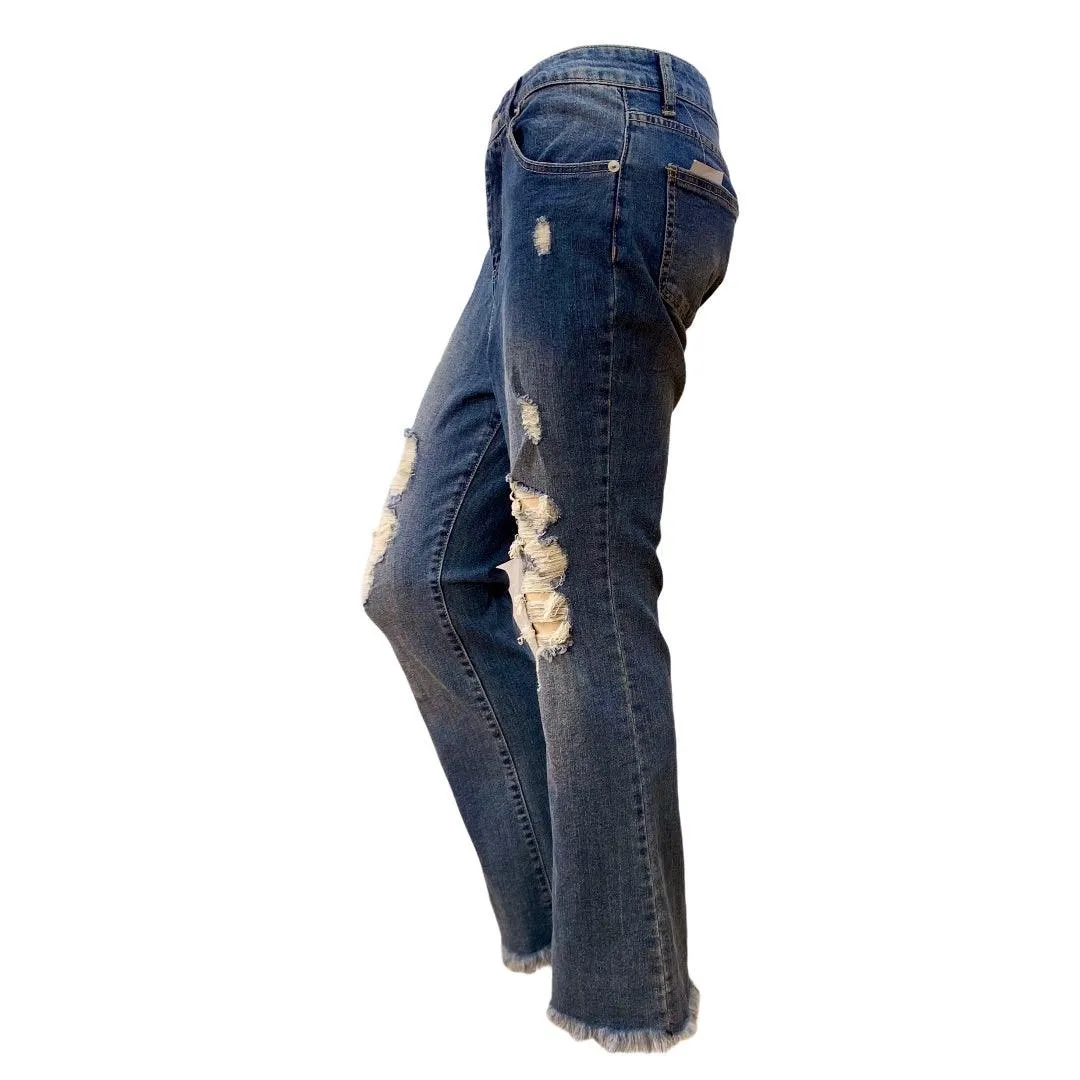 High Waisted Distressed Straight Leg Cropped Jeans