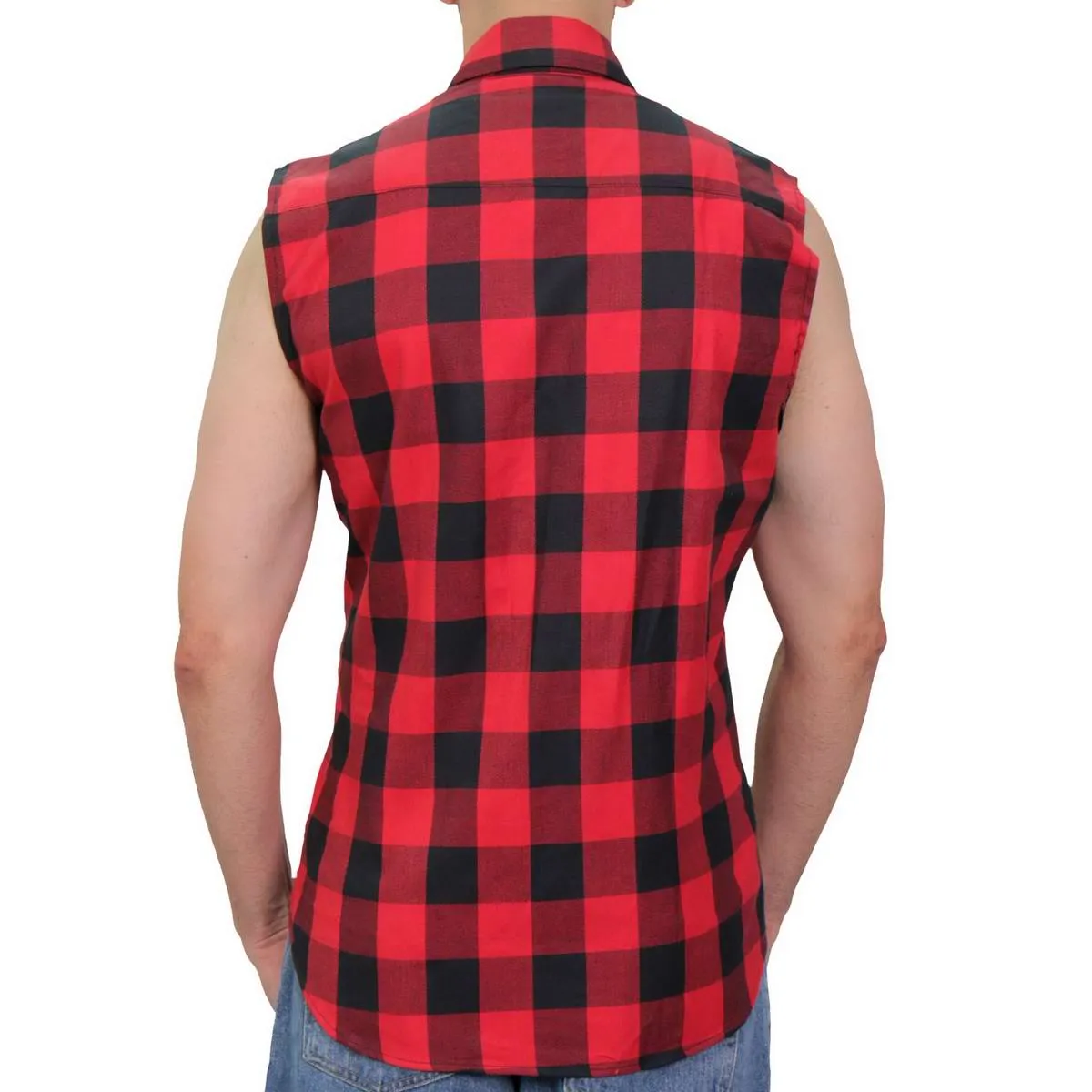 Hot Leathers FLM5001 Mens Black and Red Sleeveless Cotton Flannel Shirt