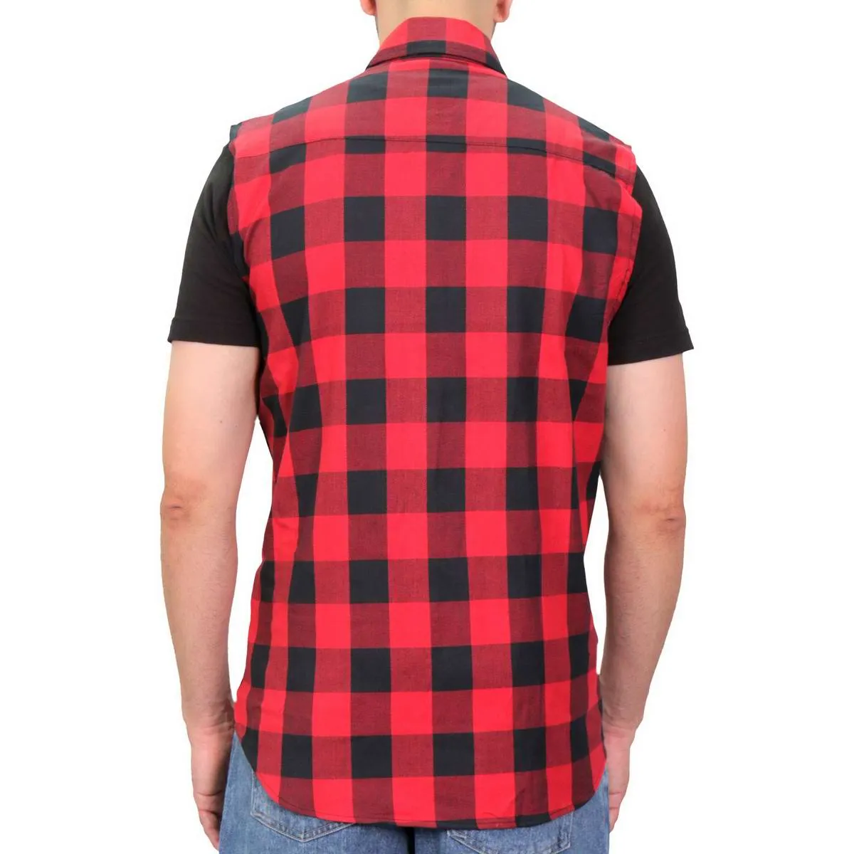 Hot Leathers FLM5001 Mens Black and Red Sleeveless Cotton Flannel Shirt
