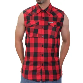 Hot Leathers FLM5001 Mens Black and Red Sleeveless Cotton Flannel Shirt