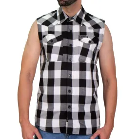 Hot Leathers FLM5004 Mens Black and White Sleeveless Cotton Flannel Shirt