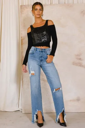 Kayla Wide Distress Ankle Jean