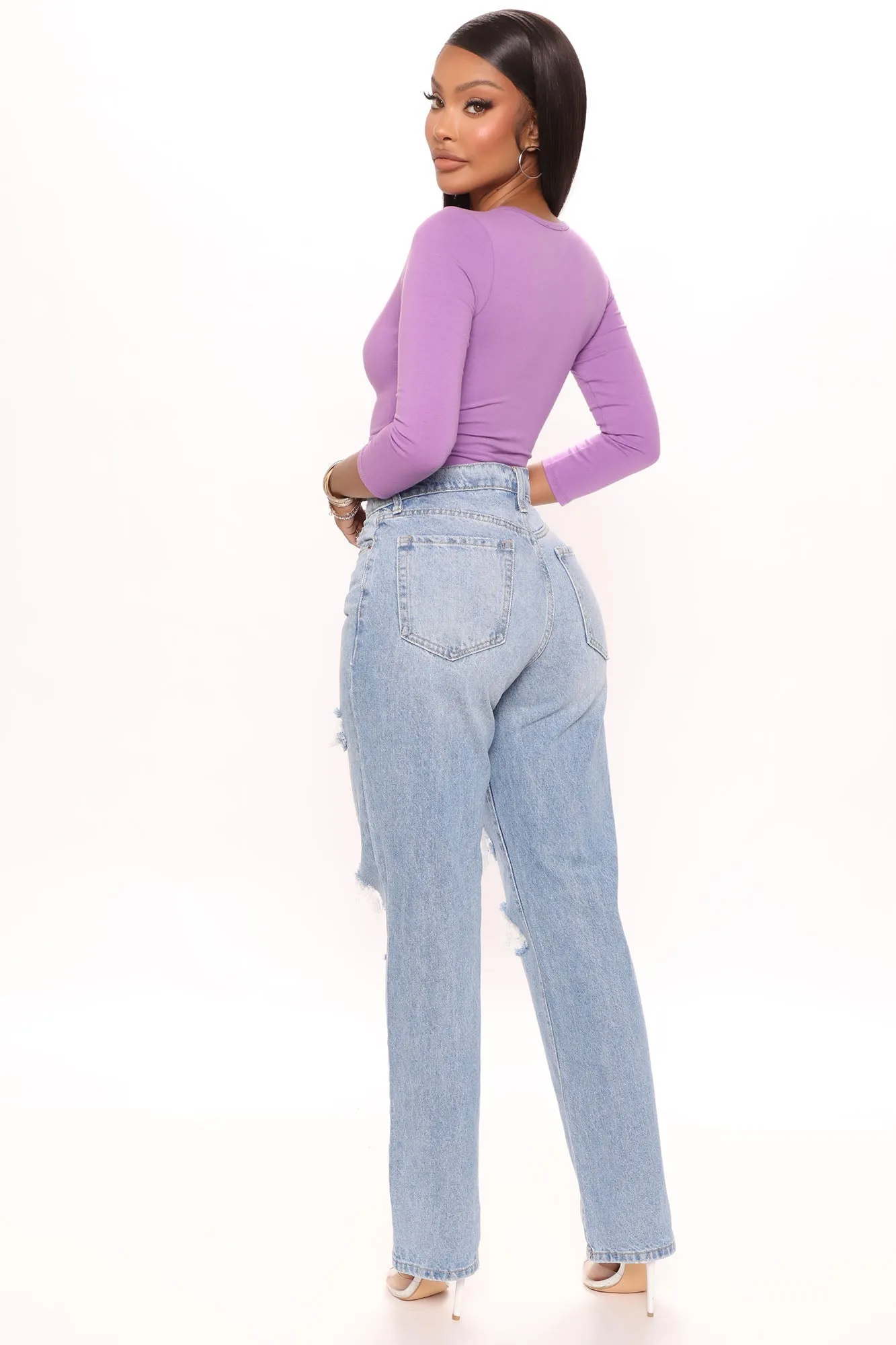 KittenAlarm - One More Time Ripped Baggy Jeans - Medium Blue Wash