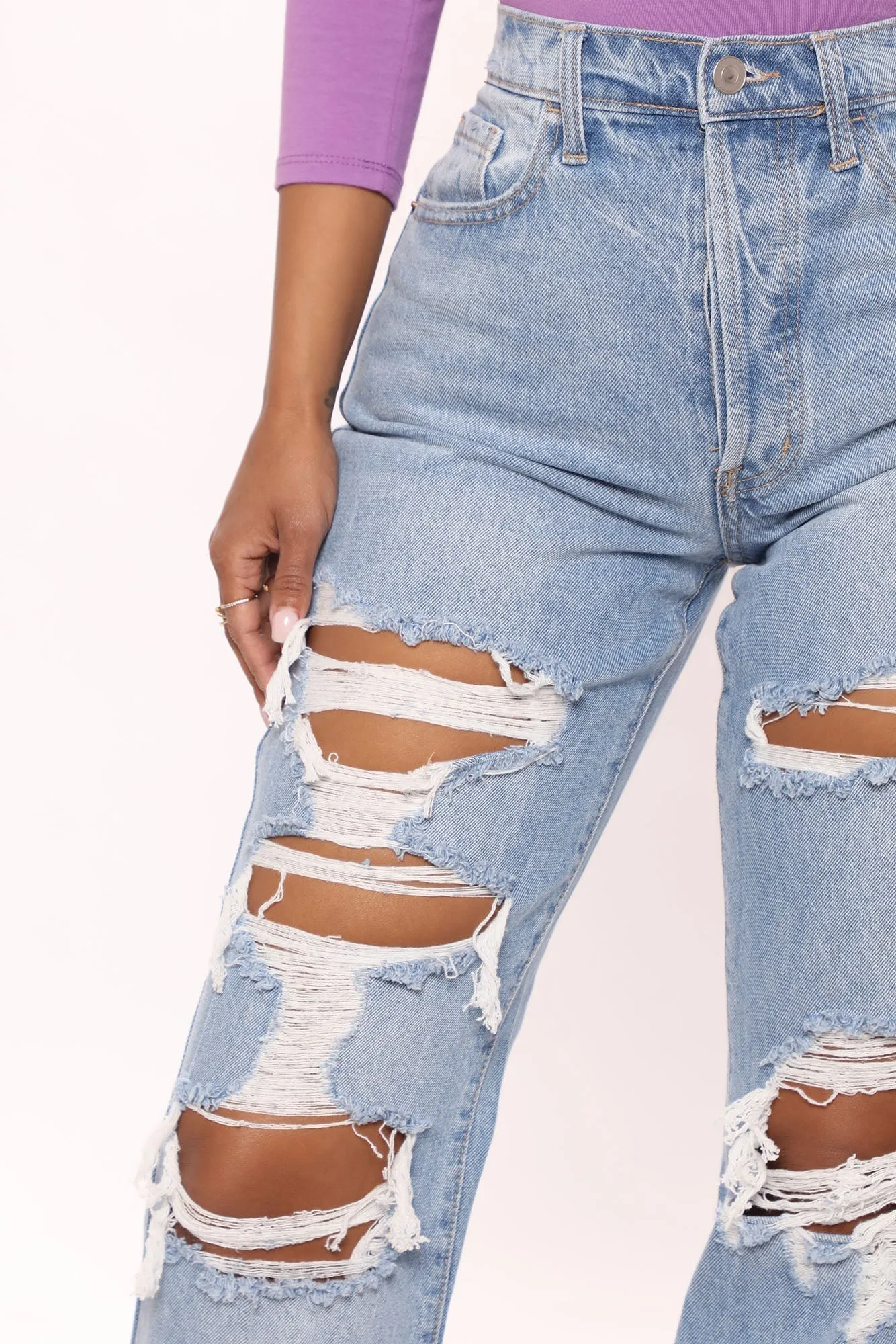KittenAlarm - One More Time Ripped Baggy Jeans - Medium Blue Wash