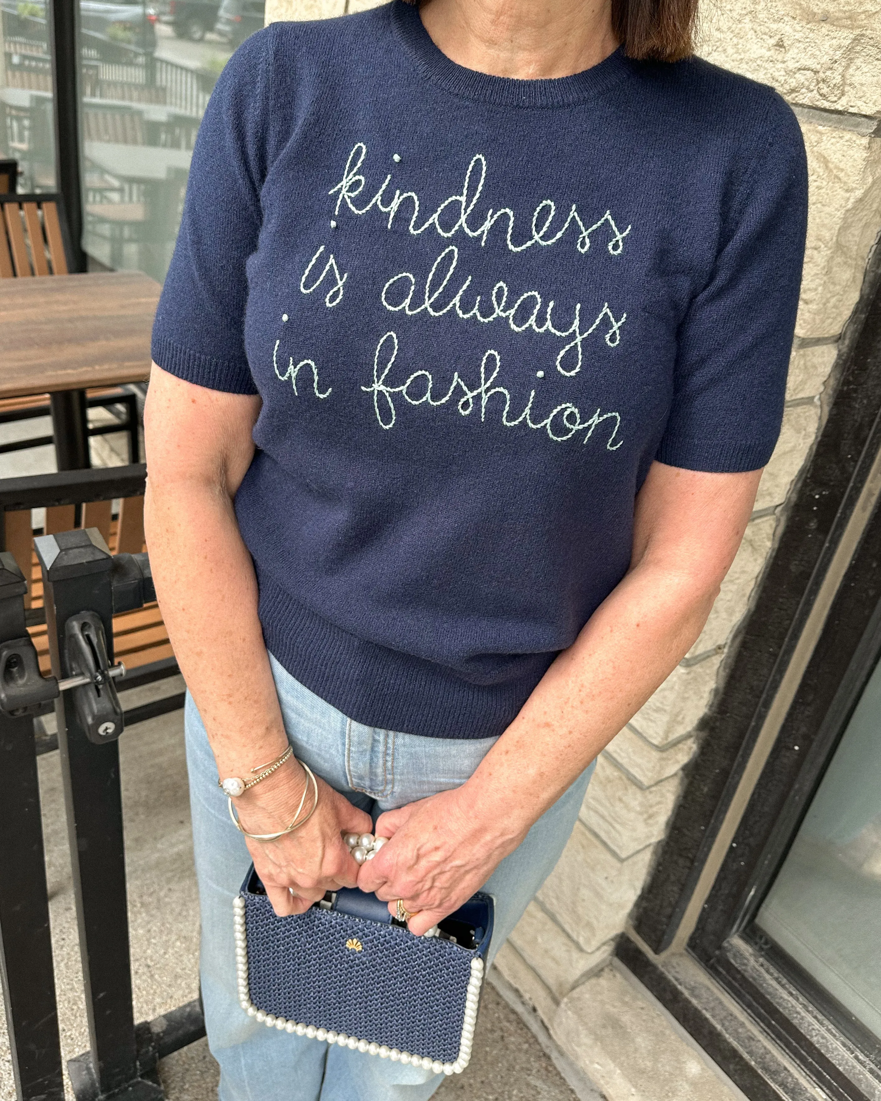 Lingua Franca - "Kindness is Always in Fashion" Short Sleeve Crewneck (Navy)
