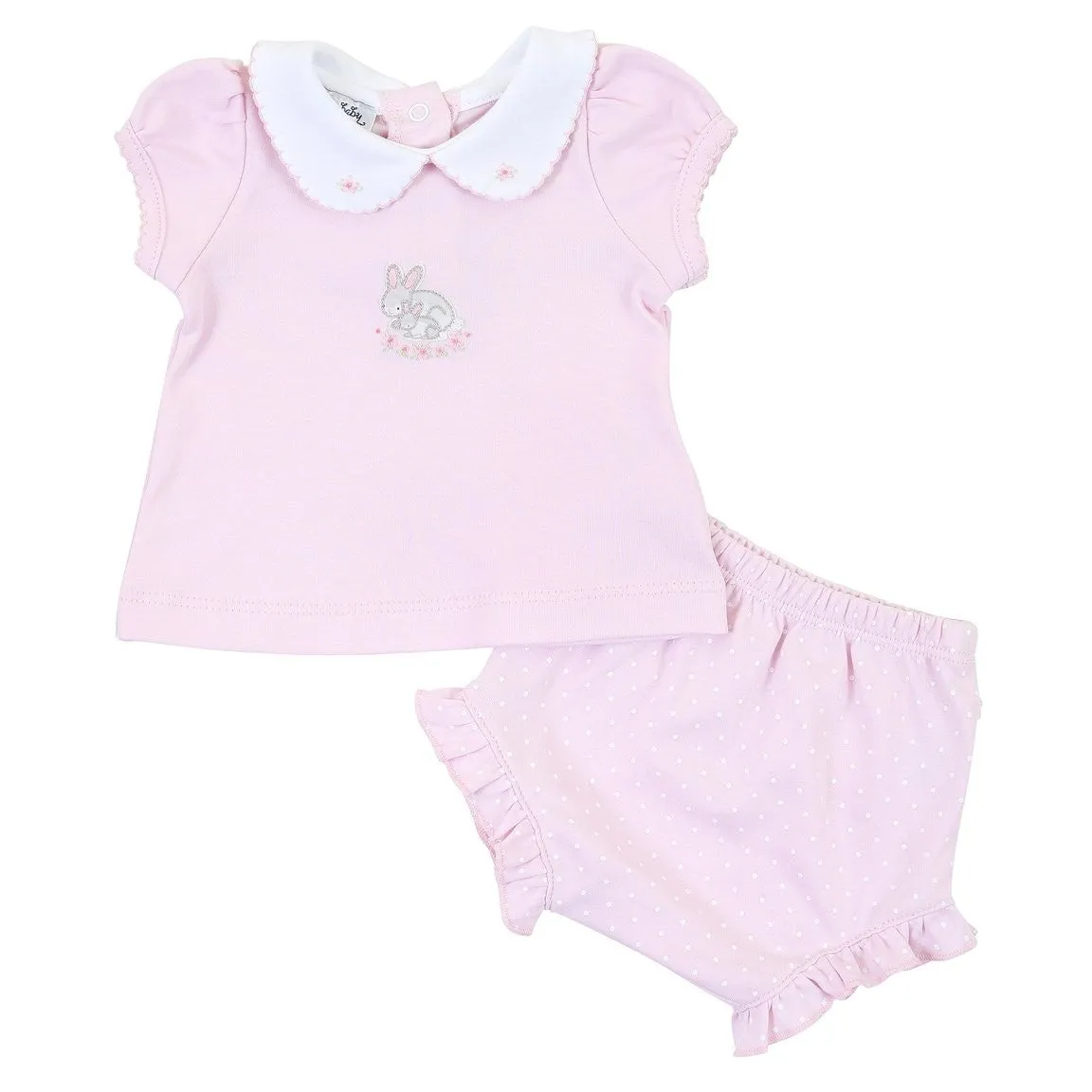 Magnolia Baby Girls Pink Darling Bunnies Embroidered Ruffle Bloomers Set