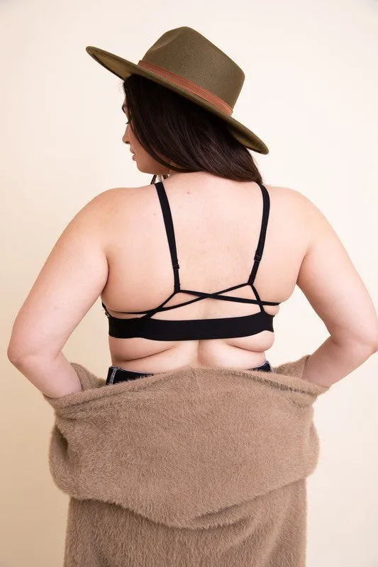 Mesh High-Neck Crop Top Wireless Elastic Underbust Cross Back Bralette Plus Size