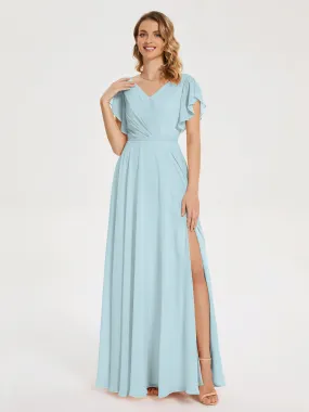 Mist Bridesmaid Dresses Kate Charming V Neck Split Chiffon Bridesmaid Dresses