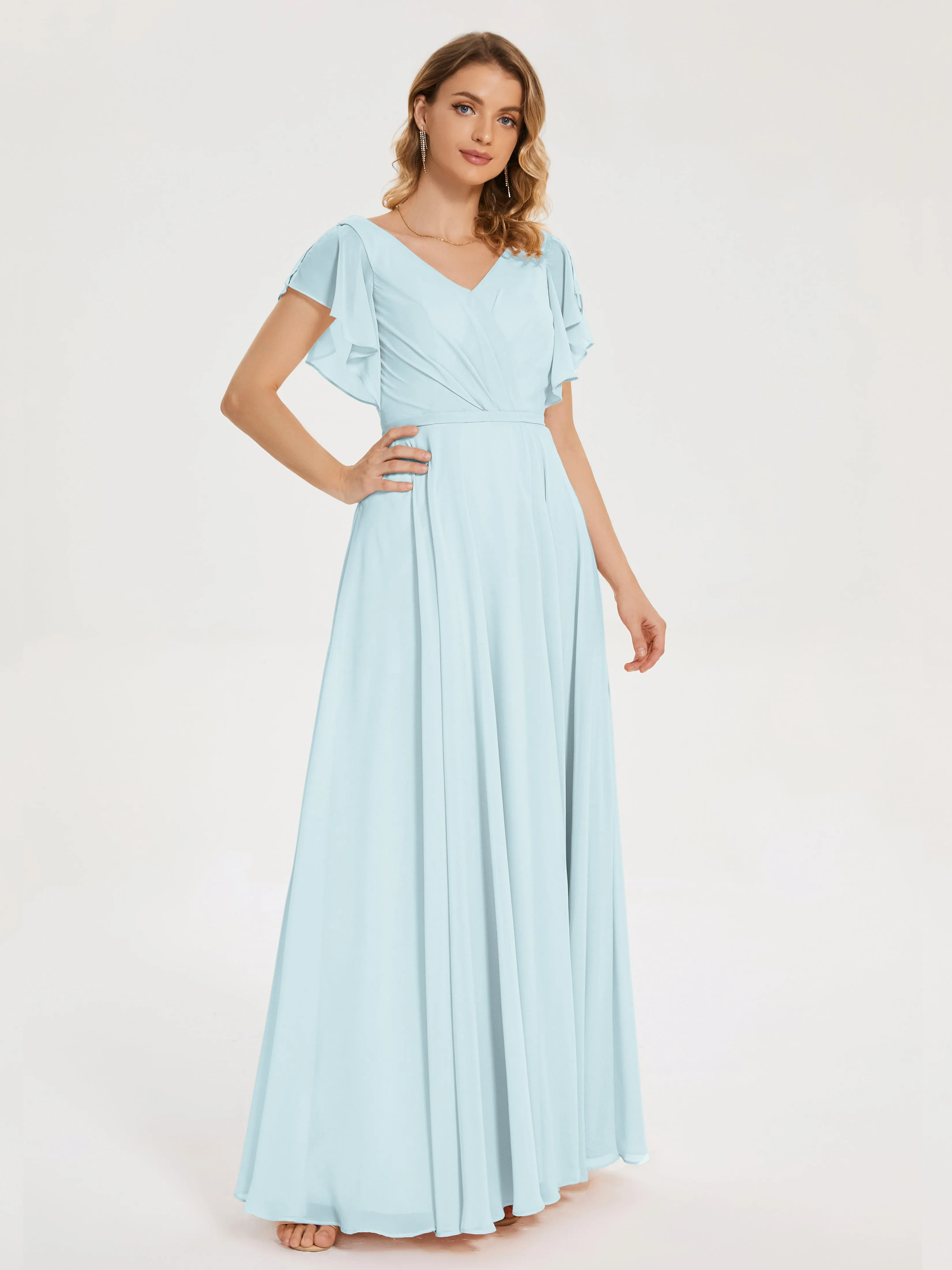 Mist Bridesmaid Dresses Kate Charming V Neck Split Chiffon Bridesmaid Dresses