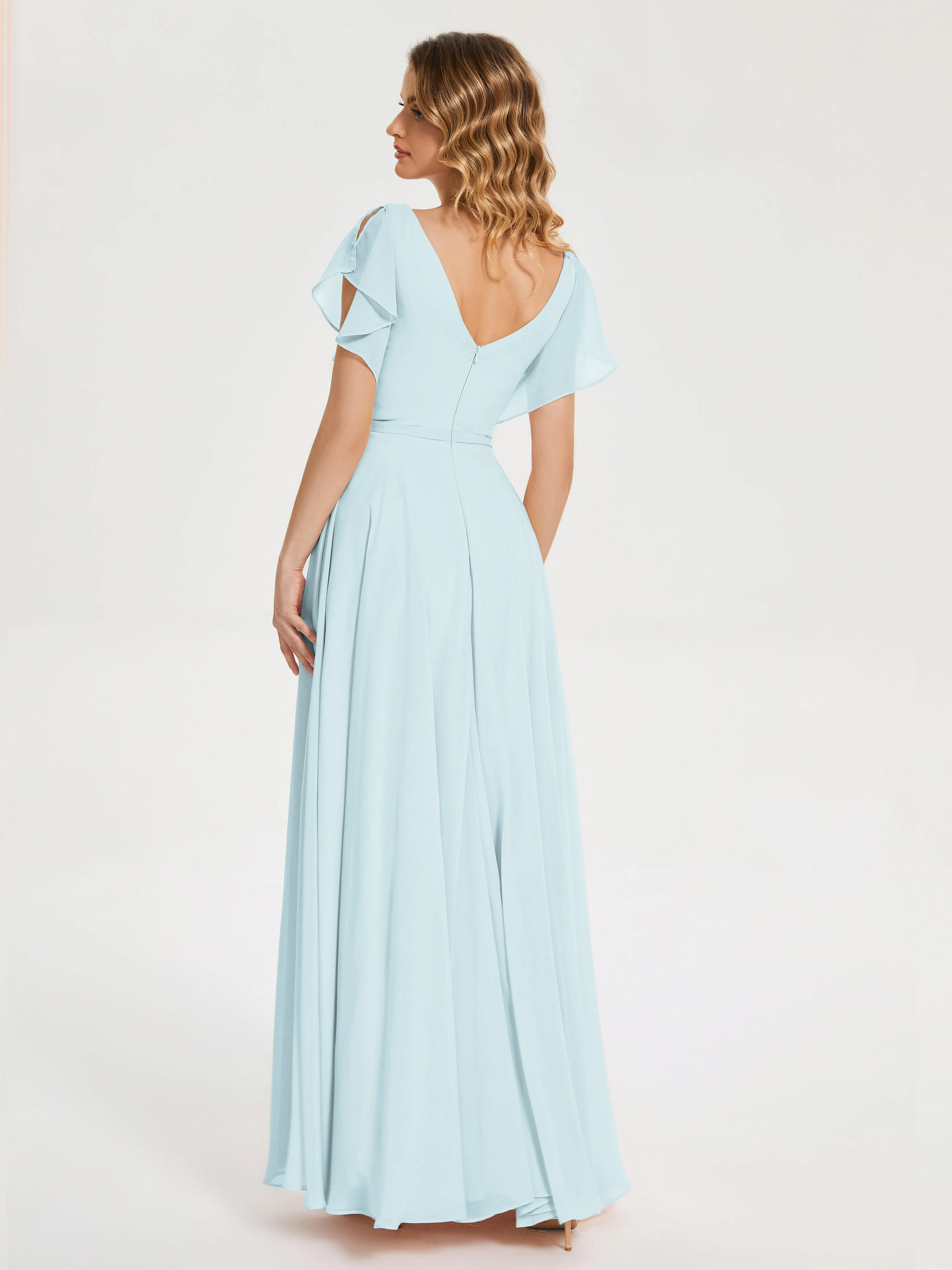 Mist Bridesmaid Dresses Kate Charming V Neck Split Chiffon Bridesmaid Dresses