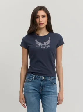 Navy Short Sleeve Studded Wings Logo T-Shirt