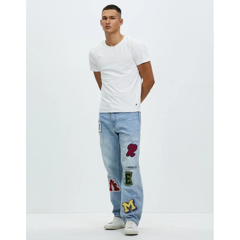NWT - Levis 568 Stay Loose 'Folk Chaos" Mens Patch Jeans - Size 30