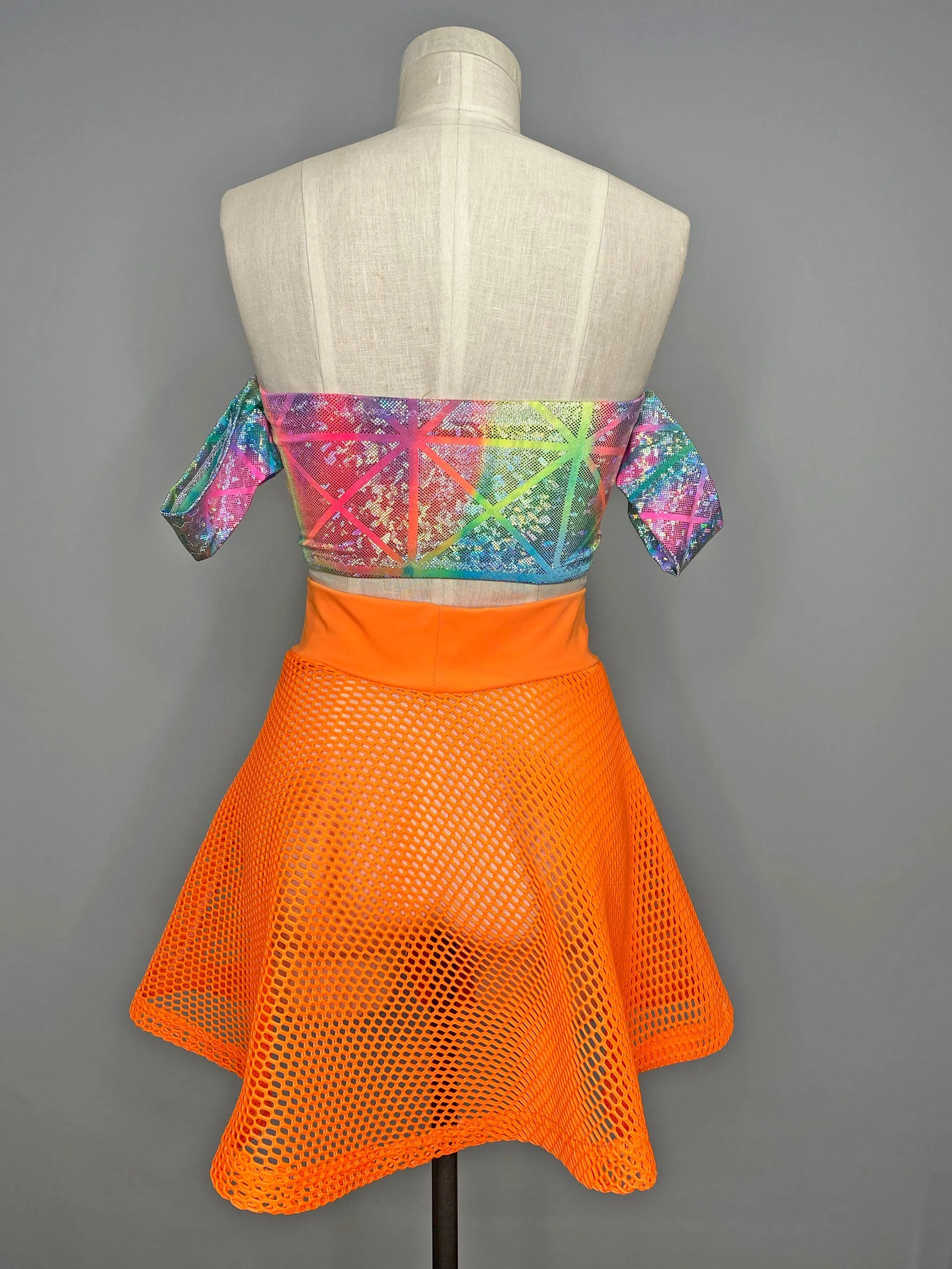 Orange Mesh Skater Skirt