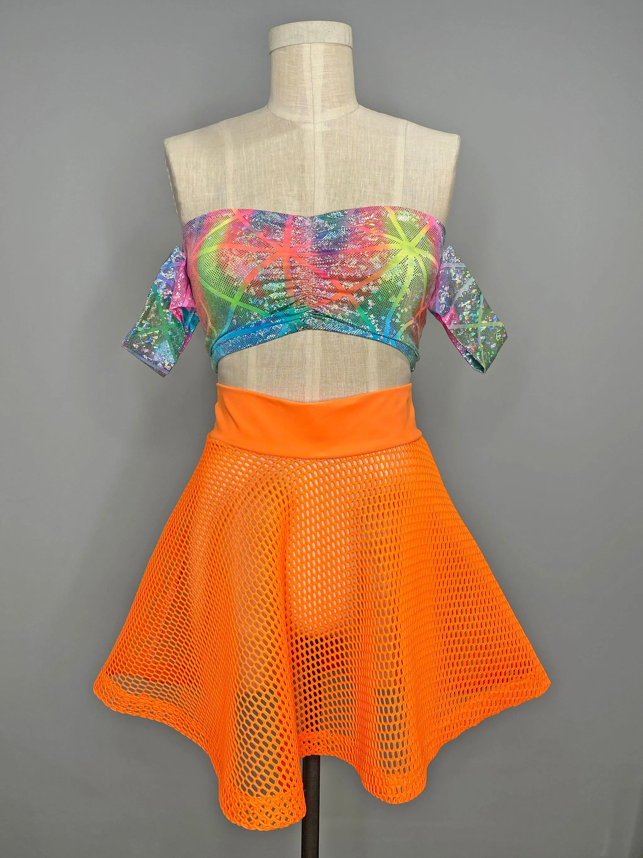 Orange Mesh Skater Skirt