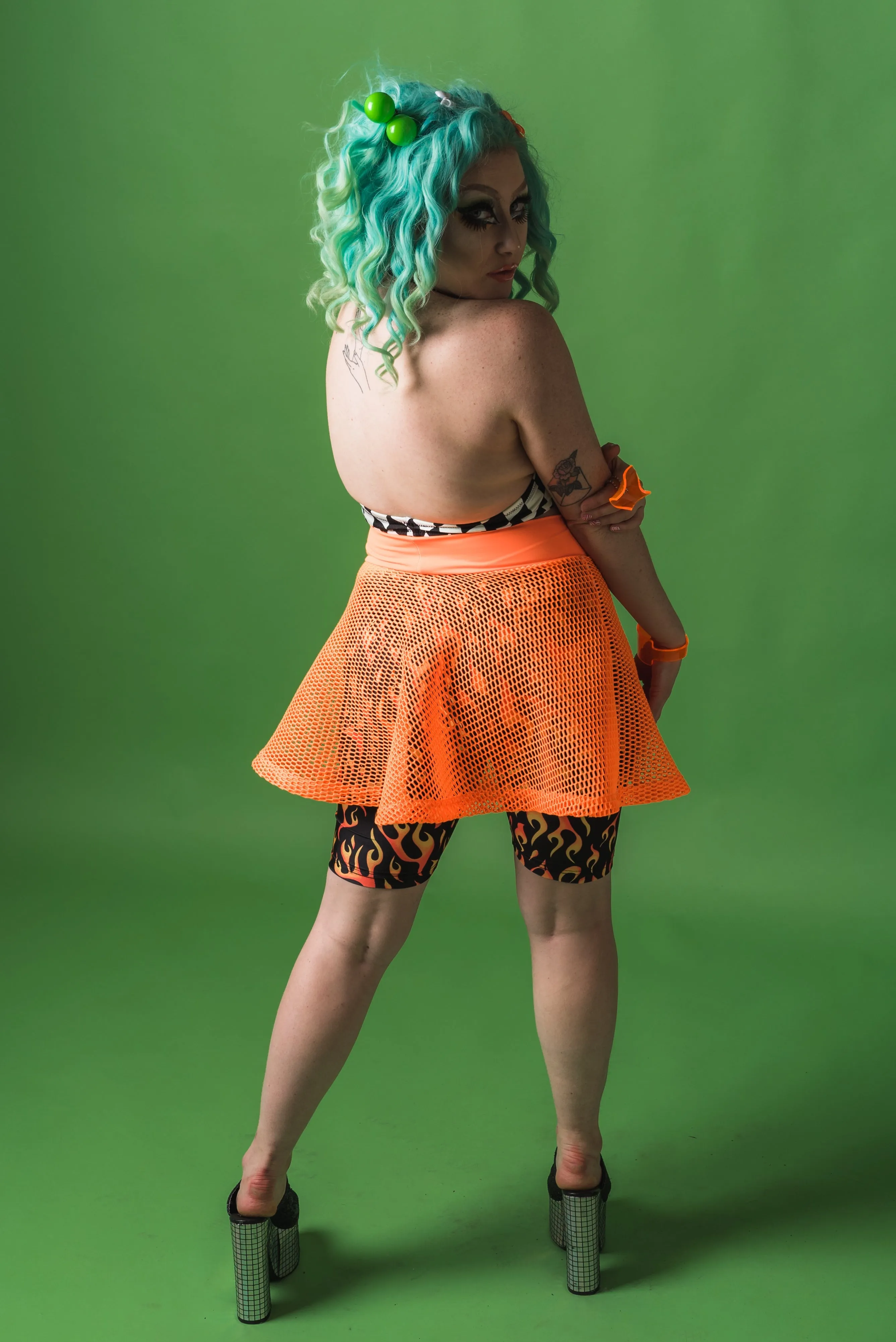 Orange Mesh Skater Skirt