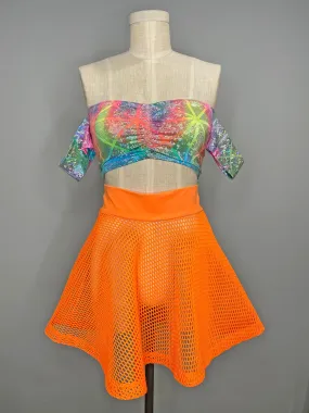 Orange Mesh Skater Skirt