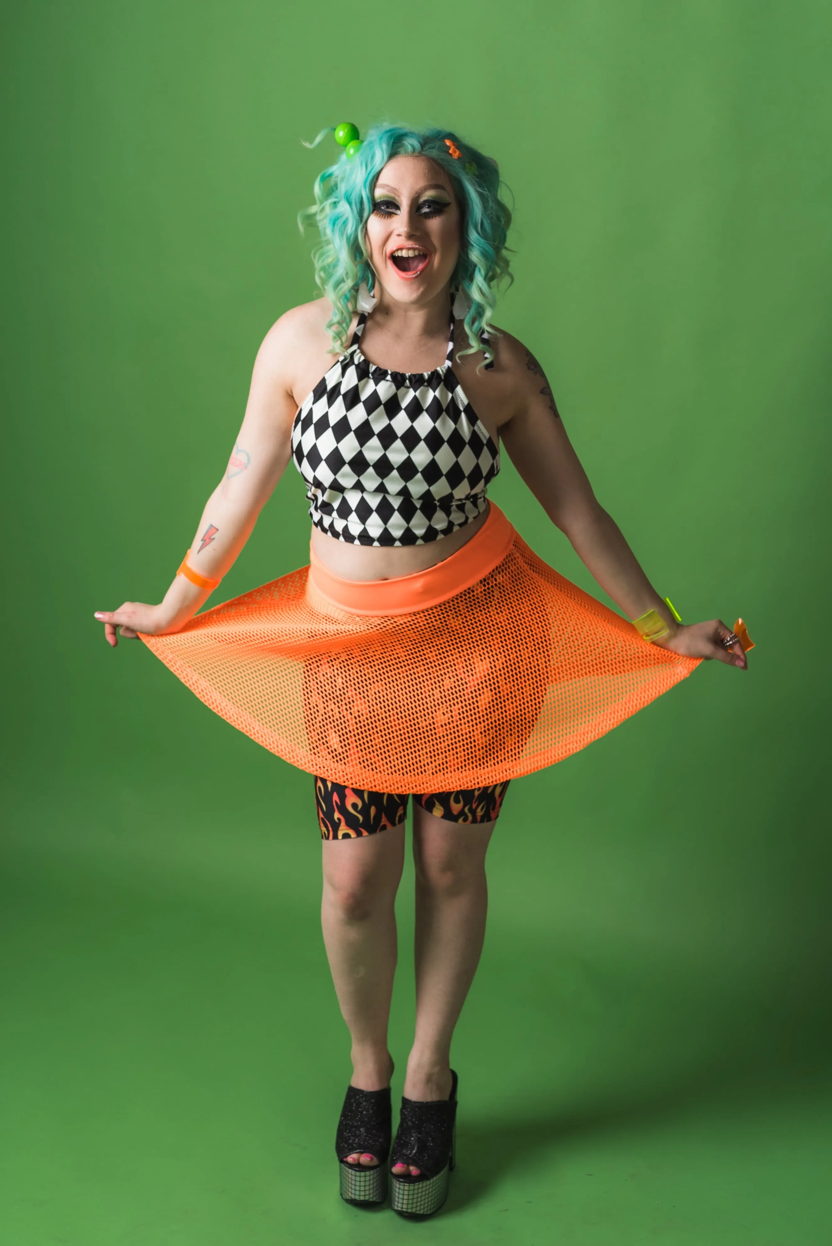 Orange Mesh Skater Skirt